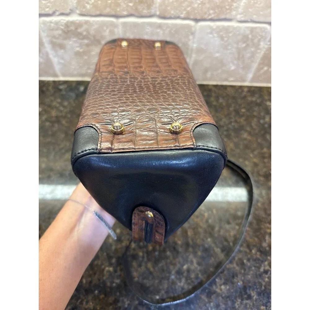 Vintage Brahmin Black Tuscan Crandall Doctors Bag Croc Embossed Handbag EUC